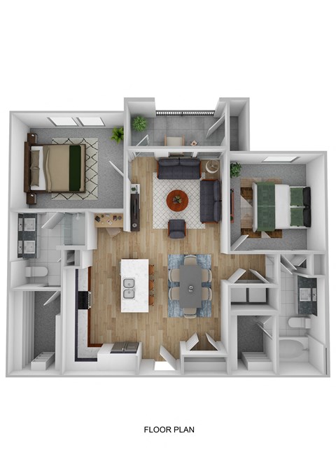 Floor plan for 2 beds, 2 baths, 1014 sqft